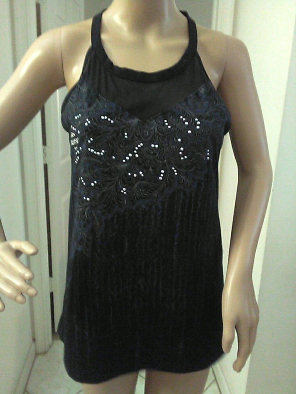 NWOT Harley-Davidson Black Velvet Halter Tank Sequin Embellishment SZ. M